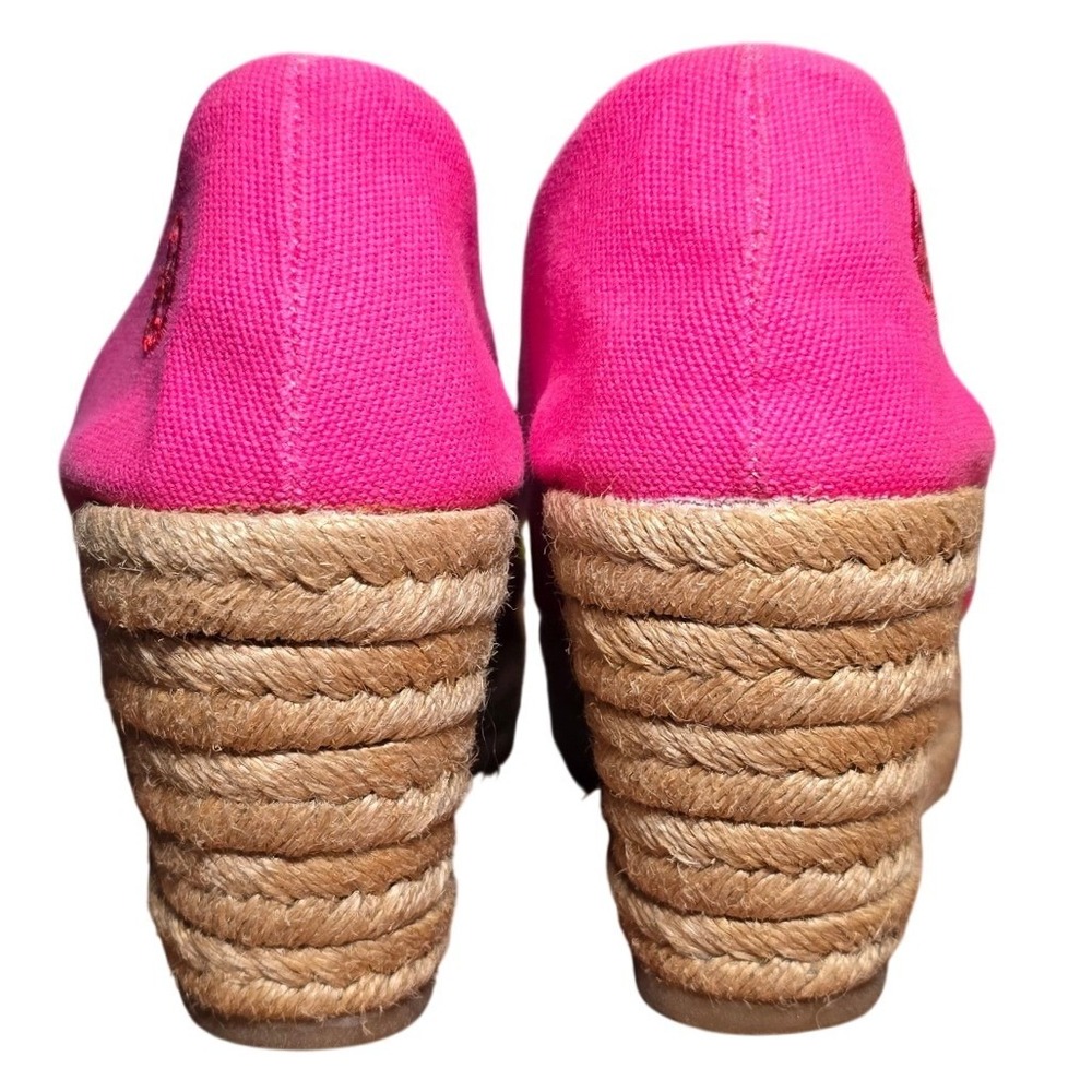 Tory Burch Womens Pink Red Canvas Espadrille Wedge Sandals Size 8.5 B Made Spain - Picture 2 of 8